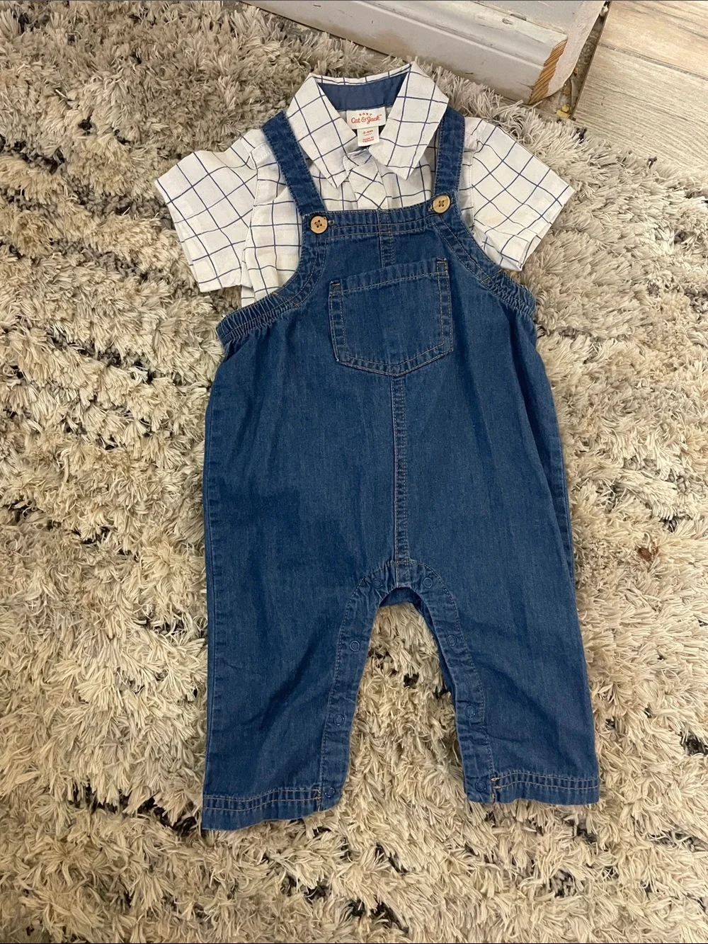 Carter's Dark Blue Denim Baby Overalls with Wooden Buttons
